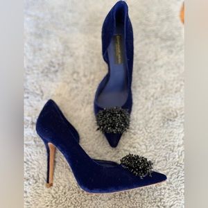 DONNA KARAN NEW YORK DRE- PUMP VELVET NAVY BLUE SIZE 8